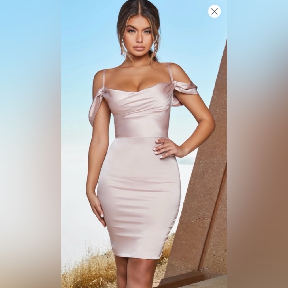 Oh Polly Satin Off Shoulder Blush Dress New